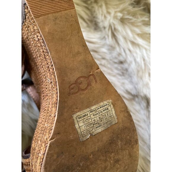 UGG Women's Leather & Woven Straw Wedge Espadrille Sandals Brown Size 7 - Picture 11 of 11